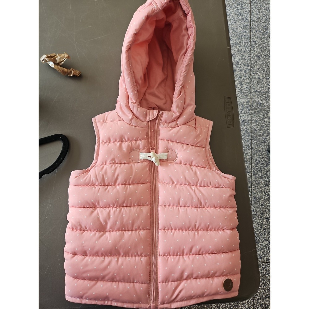 Topomini Baby Girls 6-12M Pink Polka Dot Hooded Puffer Vest Toggle Front